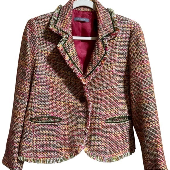 Liz Claiborne‎ Blazer EUC Sz 10 Petite Multi Color Leather Buttons Lined Womens - Picture 1 of 16